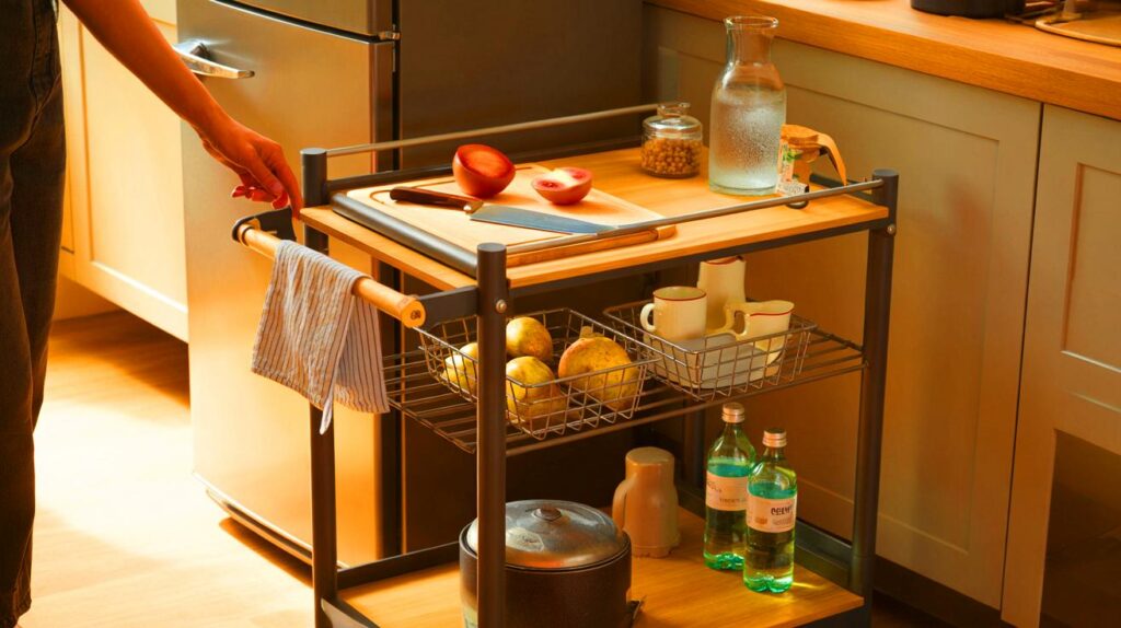 Un carrito de cocina con ruedas que transforma espacios pequeños y añade funcionalidad