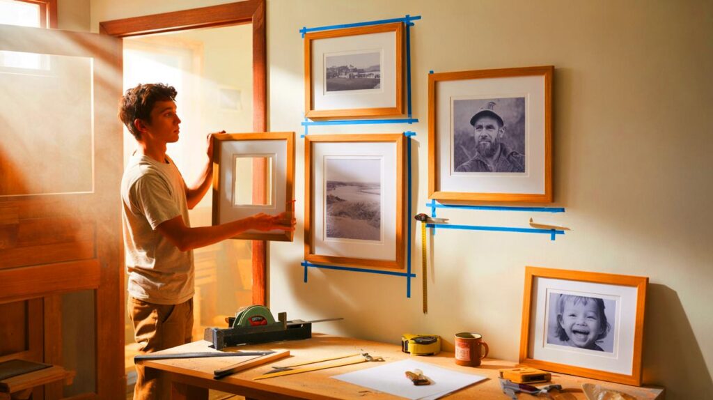 Un joven construye marcos de fotos de madera y convierte paredes vacías en arte