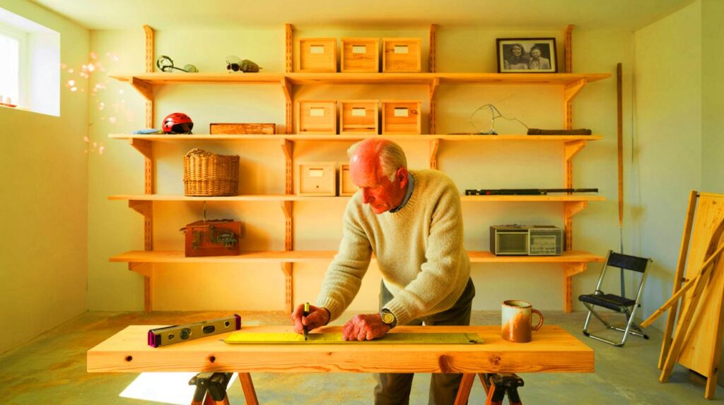 Un jubilado construyó estanterías de madera y transformó su sótano en un espacio útil y bonito