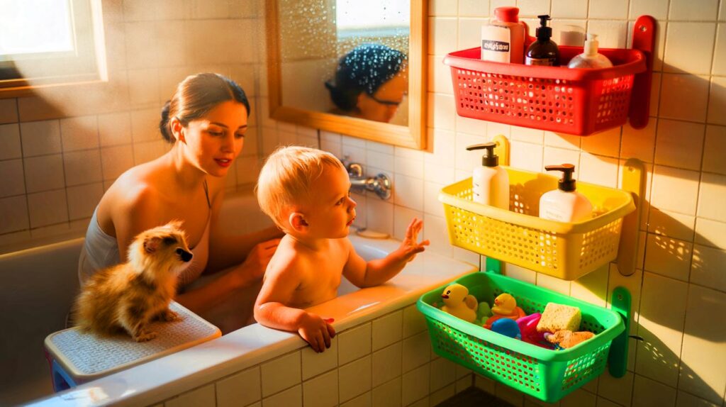 Una madre joven comparte cómo las cestas de colores la ayudaron a hacer el baño más seguro