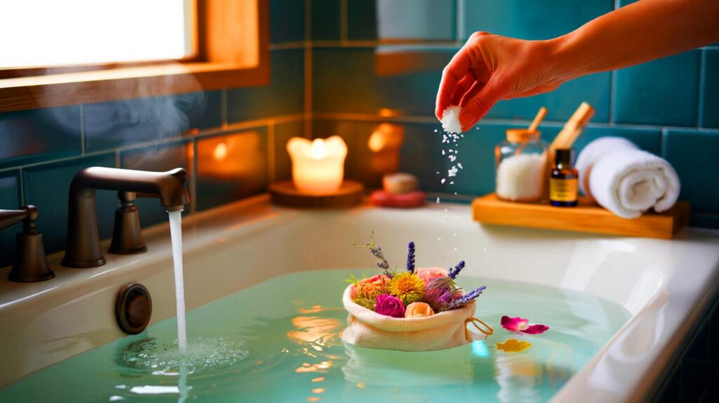 Cómo preparar un baño relajante con sales y flores secas
