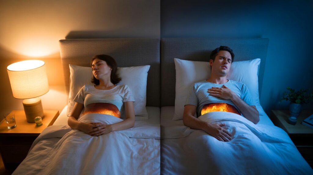 Dra. Sara Marin, médica: "Cuando duermes del lado derecho, el estómago queda por encima del esófago y el ácido sube hacia la boca, causando reflujo, malas digestiones o gases"