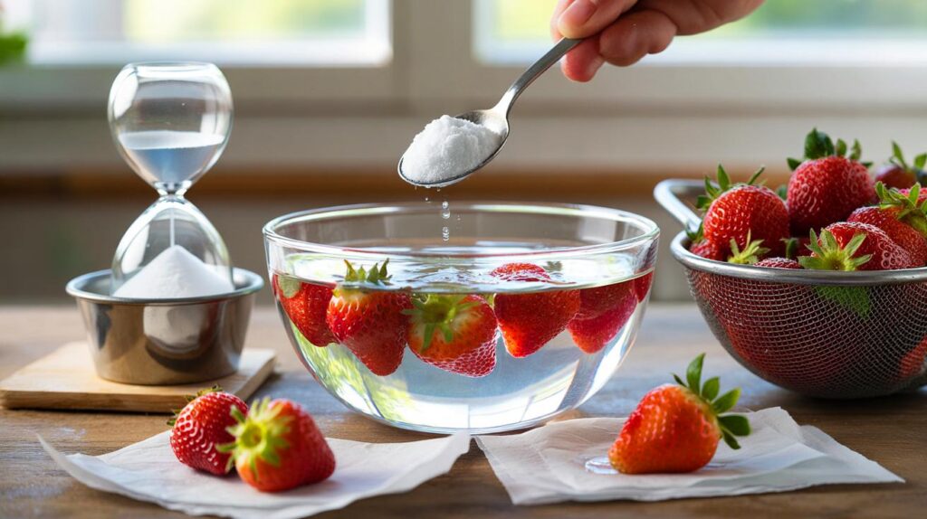 Ni agua del grifo ni vinagre: el truco de 1 cucharadita y 5 minutos para limpiar tus fresas