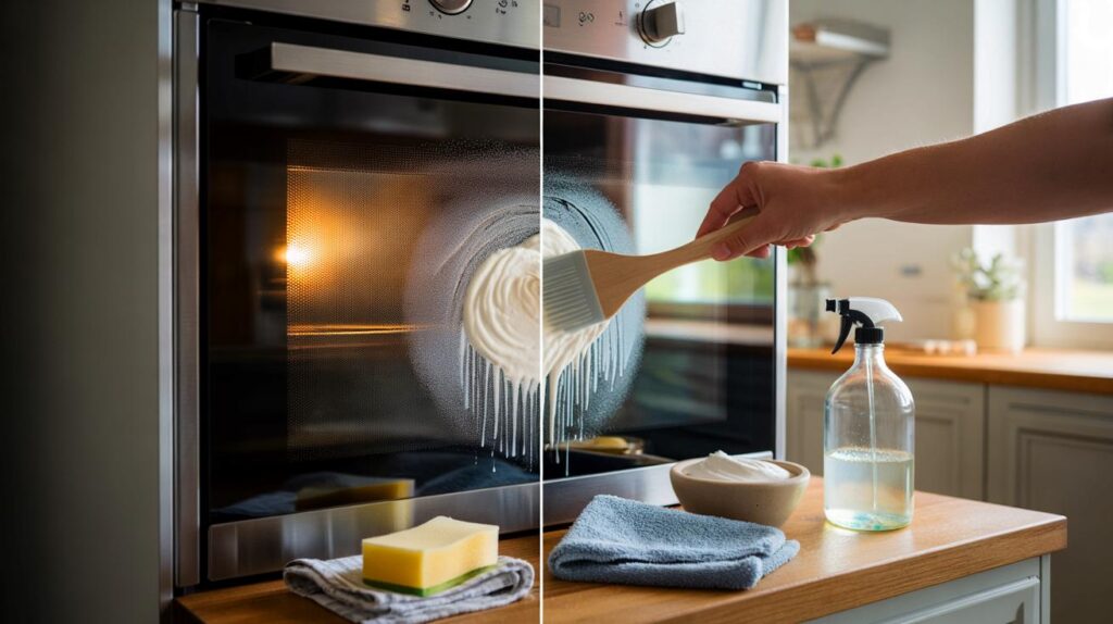 Ni alcohol ni limón: el truco que deja tu puerta del horno como nueva en 15 minutos por 1 €