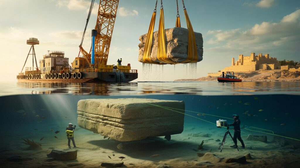 No es un mito, lo estamos tocando" : as&iacute; renace el faro de Alejandr&iacute;a con bloques de 80 toneladas