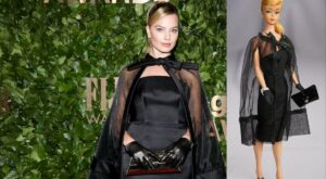 Margot Robbie vuelve a brillar con un look vintage inspirado en Barbie Black Magic Ensemble de 1964