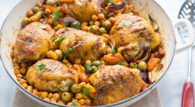 Pollo al ajillo, la receta más tradicional ¡con verduritas y garbanzos!